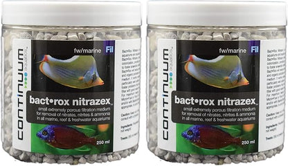 Continuum Aquatics Bact Rox Nitrazex – Small Porous Filtration Media to Remove Nitrates, Nitrite, and Ammonia in Reefs, Marine Saltwater and Freshwater Aquariums, 250-ml (Pack of 2)