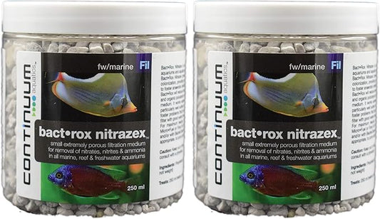 Continuum Aquatics Bact Rox Nitrazex – Small Porous Filtration Media to Remove Nitrates, Nitrite, and Ammonia in Reefs, Marine Saltwater and Freshwater Aquariums, 250-ml (Pack of 2)