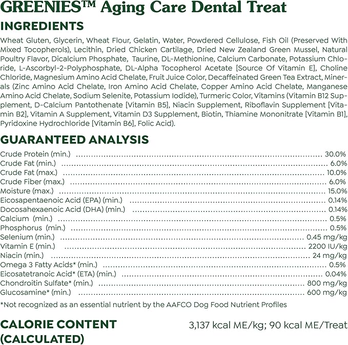 Greenies Aging Care Regular Dental Dog Treats, 27 oz. Pack (27 Treats)