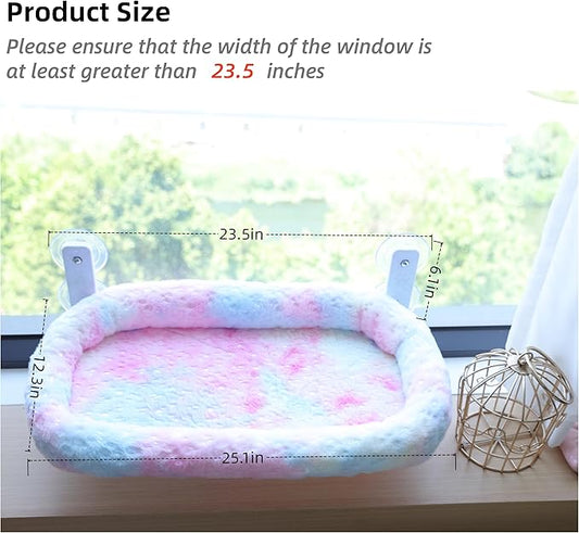 Cat Window Perch, Sturdy Cat Hammock with Strong Suction Cups for Large Heavy Cats, Gradient Color Shiny Fabic with Cushioned Border, Cute Window Bed Seat for Cats Inside with Movable Toy Hooks (XL)