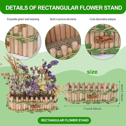 Hamster Cage Sprays Flower Foraging Holder - Natural Wood Feeding Stand, Small Pet Habitat Accessories for Hamsters Mouse Guinea Pig Dwarf Gerbils Syrian Mice (Rectangle Shape)