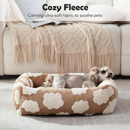 JOEJOY Small Dog Bed for Small Dogs, Rectangle Washable Orthopedic Dog Bed with Removable Zipper Cover, Cute Soft Calming Puppy Pet Bed with Jacquard Shaggy Plush & Non Skid Bottom