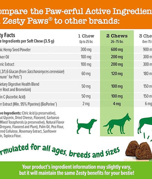 Zesty Paws Dog Allergy Relief - Anti Itch Supplement - Omega 3 Probiotics for Dogs - Salmon Oil Digestive Health - Soft Chews for Skin & Seasonal Allergies - with Epicor Pets – Hemp - 90 Count…