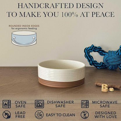 Mora Ceramic Pet Bowl Size Medium - Food/Water Dish for Large Puppies, Cats, Retrievers, Medium Sized Dogs, ect. 28oz or 4 Cups - Basic Bowls for Your Dog or Cat, Mix and Match for a Set - Vanilla