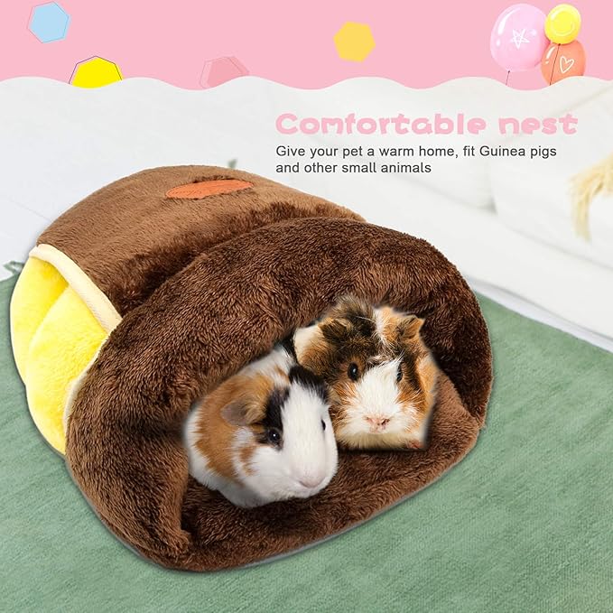 YUEPET Guinea Pig Bed Cuddle Cave Warm Fleece Cozy House Bedding Sleeping Cushion Cage Nest for Small Animal Squirrel Chinchilla Hedgehog Cage Accessories Brown