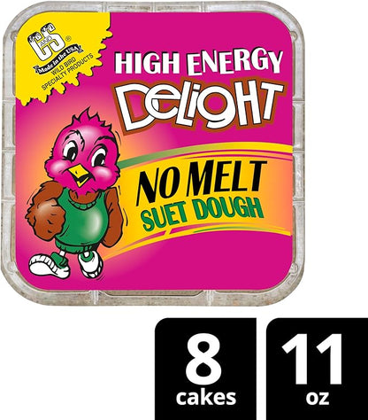 C&S High Energy Delight No Melt Suet Dough, Suet Cakes for Wild Birds, 11 Ounces, Pack of 8