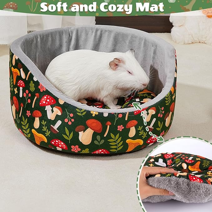 Glittme Guinea Pig Bed Soft Rabbit Beds with Thick Removable Mat Bunny Beds Machine Washable Guinea Pigs Accessories Cozy Guinea Pigs House for Rabbit, Ferret, Round Cuddler Cup Bed