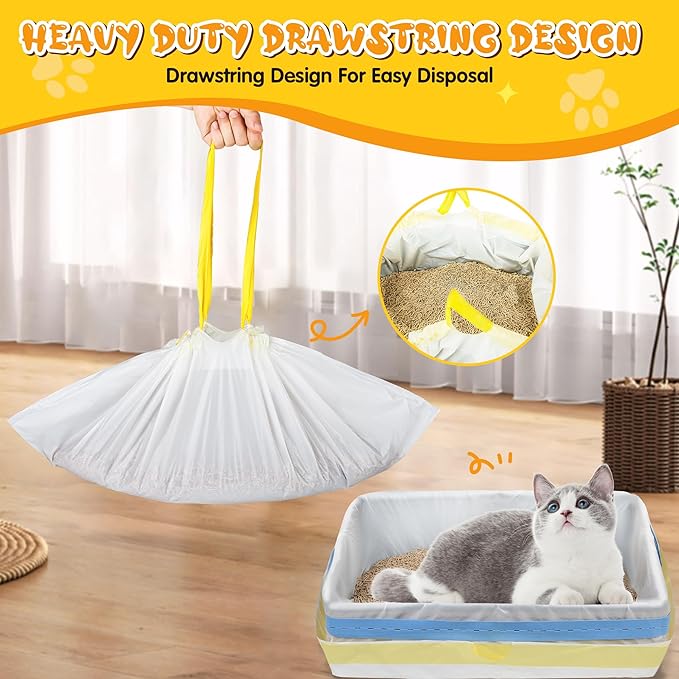 Jumbo Cat Litter Box Liners 37" x 18",30 Count Jumbo Extra Thick With 3 Mil Cat Waste Litter Bags Extra Heavy Duty Large Drawstring Kitty Litter Pan Bags For Pet Supplies