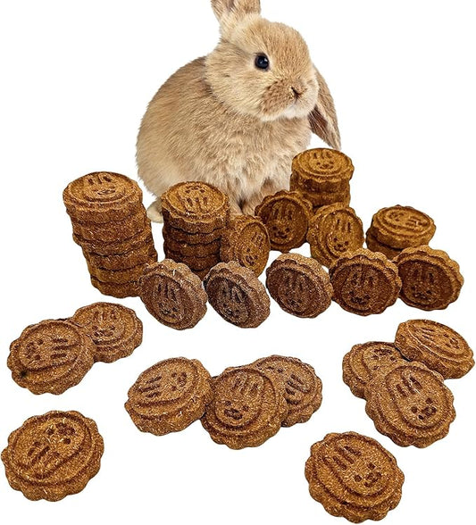 36Pcs Bunny Chew Toys, Grinding Natural Carrot Grass Cake Treats for Rabbits Guinea Pigs Chinchillas Gerbils Hamsters Improves Dental Health(Carrot Rabbit GrassCake)