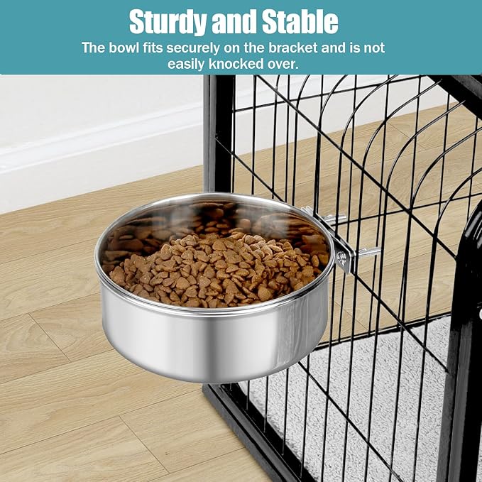 Dog Bowl Stainless Steel Pet Hanging Food Water Bowl Cage Feeding Cup Feeder for Dogs Cats Rabbits Birds Small Animal (X-Large)