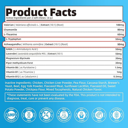 Calming Chews for Dogs – Calming Treats for Anxiety, Stress, Separation, Travel & Thunder, Non-Drowsy Alternative to Melatonin, Calm & Focus with Chamomile & Ashwagandha, Chicken Flavor, 90Ct