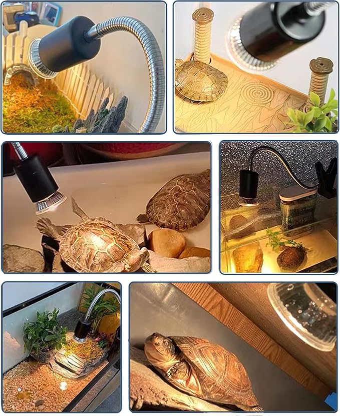 Upgraded Reptile Heat Lamp, UVA/UVB Turtle Heat Light Dimmable Aquarium Basking Light with 2 Bulbs Habitat Heating Lamp with 360° Rotatable for Terrarium Reptiles Lizard Snake