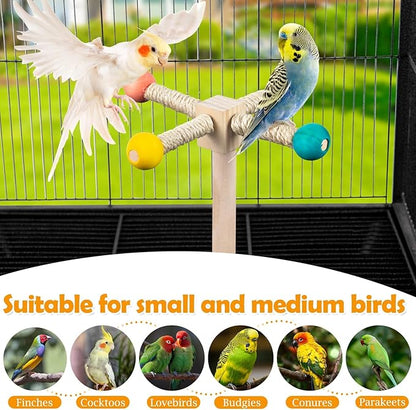 Rotating Bird Perches Toy, Interactive Spinning Parrot Parakeet Toys, Wooden Exercise Stand Bird Cage Accessories for Budgies,Cockatiels,Small Birds