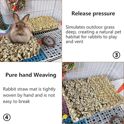 Hamiledyi Rabbit Grass Bed 2PCS Guinea Pig Hay Mat Bunny Natural Straw Woven Bed Rabbit Handmade Bedding Sleeping Grinding Nesting and Chewing Toy for Rabbit Guinea Pig Chinchilla Hedgehog Hamster