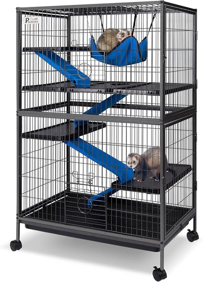 Polar Aurora Metal Small Animal Cage 5 Tiers Homes for Pets Removable Ferret Cage with Lockable Wheels, 50" H Deluxe Chinchilla Cage with Hammock and Removable Tray