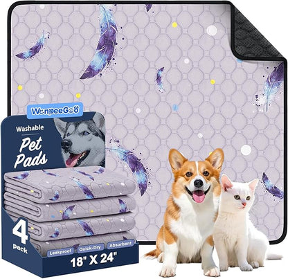 Washable Pee Pads for Dogs, 4Pack Reusable Puppy Pads, Super Absorbent & Leakproof Dog Pads, Anti-Slip Dog Pee Pads for Puppy Training & Incontinence, Leaf Pattern 18"x24"