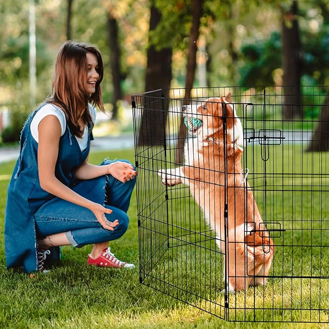 VEVOR Dog Playpen, 8 Pcs 30"H x 24"W Panels Foldable Metal Pet Exercise Pen, Dog Fence Indoor and Outdoor Pen with Door, 600D Oxford Fabric Top Cover, Pet Playpen for Dogs, Cats, Other Small Animals