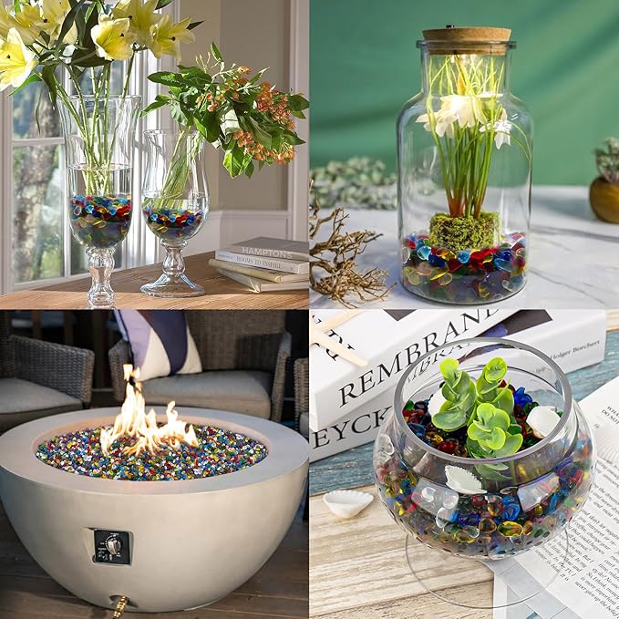 QEQEKAKA Colorful Sea Glass Stones for Crafts About 1LB (405g/14.28oz) Glass Pebbles Gemstones Bulk for Beaching Wedding DIY Decoration Aquarium Turtle Tank Vase Filler