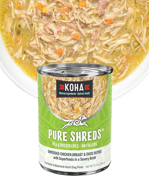 KOHA Pure Shreds Chicken and Duck Entrée for Dogs, 12.5oz Cans (Pack of 12)