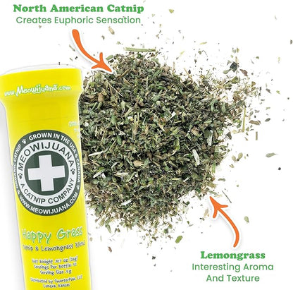 Meowijuana Strawberry Bundle | Get Sprung Refillable Strawberry Toy and Happy Grass Catnip Blend | Promotes Play and Cat Health | Includes North American Organic Catnip