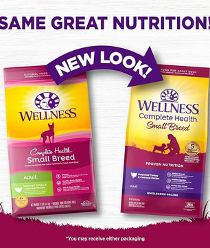Wellness Complete Health Small Breed Adult Dry Dog Food with Grains and Real Turkey, Natural Ingredients, Omega Fatty Acids, and Probiotics, Made in USA (12-Pound Bag)”