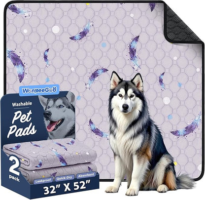 Washable Pee Pads for Dogs, 2 Pack Reusable Puppy Pads, Super Absorbent & Leakproof Dog Pads, Anti-Slip Dog Pee Pads for Puppy Training & Incontinence, Leaf Pattern, 32"x52"