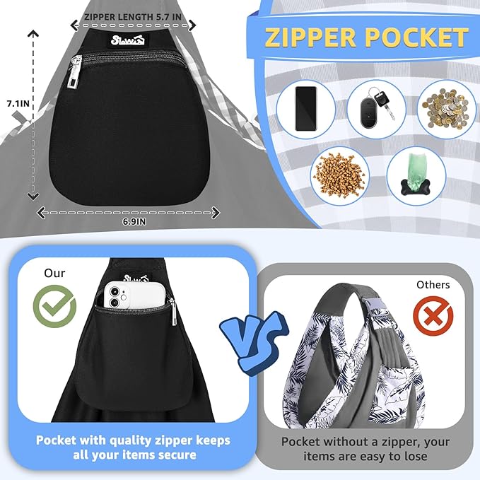 Lukovee Pet Sling, Hand Free Dog Sling Carrier Adjustable Padded Strap Tote Bag, Shoulder Bag with Safety Belt & Front Pocket for Small Dog Cat Puppy (Black-WY,M)