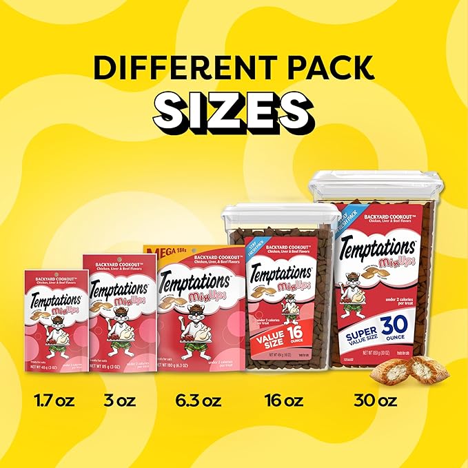 Temptations MixUps Backyard Cookout Flavor Crunchy and Soft Cat Treats, 30 oz. Tub