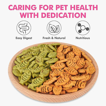 Catnip Cat Treats, Chicken and Salmon Flavor Cat Snacks, Training Biscuits Treats for Cats, Crunchy Fish Shape Adult Cat Biscuits, 16 oz