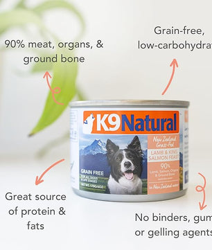K9 Natural Wet Dog Food Pate, Lamb & King Salmon Feast, 6 Oz Cans (Pack of 12), Grain Free, Made in New Zealand with Grass-Fed, Free-Range Lamb and Sustainably Caught King Salmon