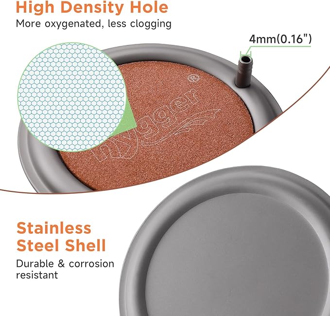 hygger Aquarium Air Stone, 4.1 Inch Nano Air Stone Makes Super Tiny Bubbles, Ultra Quiet Dissolved Oxygen Diffuser Small Airstone with Stainless Steel Base for Aquarium, Fish Tank & Hydroponic, Round