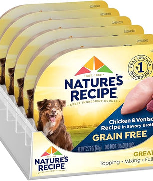 Nature’s Recipe Grain Free Wet Dog Food, Chicken & Venison Recipe, 2.75 Ounce Cup (Pack of 12)