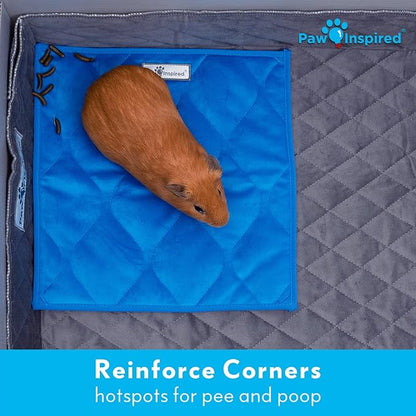 Paw Inspired Guinea Pig Cage Liner Pads | Washable Fleece Bedding, Waterproof Bottom | Super Absorbent Pee Pad or Pet Bed Mat for Guinea Pigs, Ferrets, Rabbits, Hamsters, Small Animals (12"x12", Tan)
