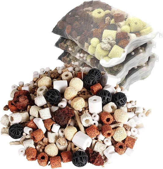 GOLDEAL Bio Balls Ceramic Rings Set, Aquarium Biological Filter Media with Mesh Bag for Fish Tank and Pond, Fish Tank Filter, Decorations, Accessories (3Pack, 3.3lbs)