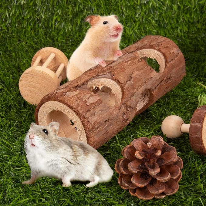 Sofier Hamster Toys Hamster Accessories for Cage Natural Guinea Pig Toys and Chews for Teeth Rat Toys Chinchilla Toys Wood Hideout Bridge Apple Wood Sticks