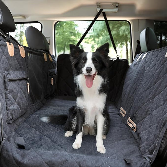 Dog Car Seat Cover, Hard-Bottom Back Seat Extender for Pets, Waterproof Nonslip Hammock for Car, Backseat Dog Bed for Cars SUVs Trucks, Car Seat Protector, Universal Fit 52 x 25 in, Black