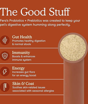Fera Pets Probiotics for Dogs & Cats with Prebiotics - USDA Organic - Gut Health Powder Supplement with 12 Strains and 5 Billion CFUs - Supports Immunity, Energy and Skin & Coat - 60 Scoops