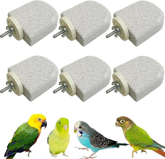 PINVNBY 6 PCS Bird Perch Bird Beak Grinding Stone Calcium Mineral Parrot Perch Foot Claws Trimmer Chew Toy Cage Accessories for Small Medium Budgie Cockatiel Conure Lovebird Finch