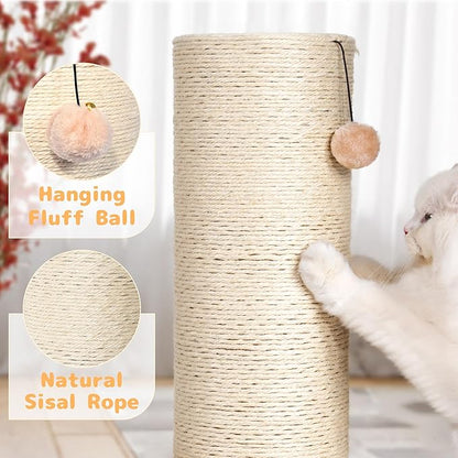 KAMABOKO 29.5" Cat Scratching Post, 7.5" Ultra-Large Diameter Natural Sisal Cat Scratch Post, Scratch-Resistant Tall Cat Scratcher for Indoor Cats, Protect Your Furniture, Beige, Pack of 1