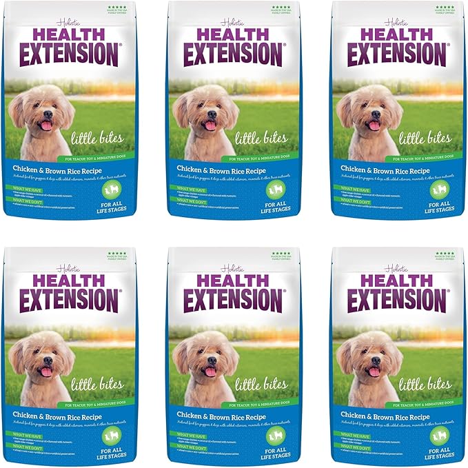 Health Extension Little Bites Dry Dog Food for Small Breeds, Chicken & Brown Rice Recipe, with Probiotics & Superfoods for Digestion & Coat Health, 4 lb Bag (Pack of 6)