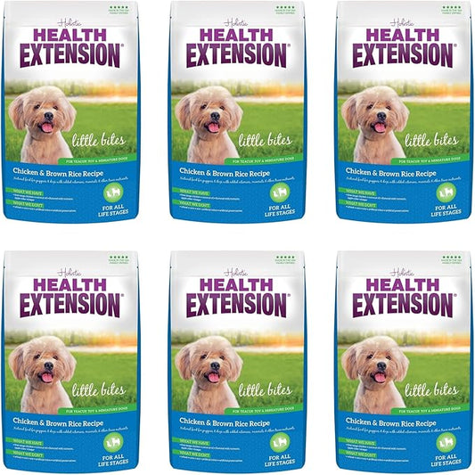 Health Extension Little Bites Dry Dog Food for Small Breeds, Chicken & Brown Rice Recipe, with Probiotics & Superfoods for Digestion & Coat Health, 1 lb Bag (Pack of 6)