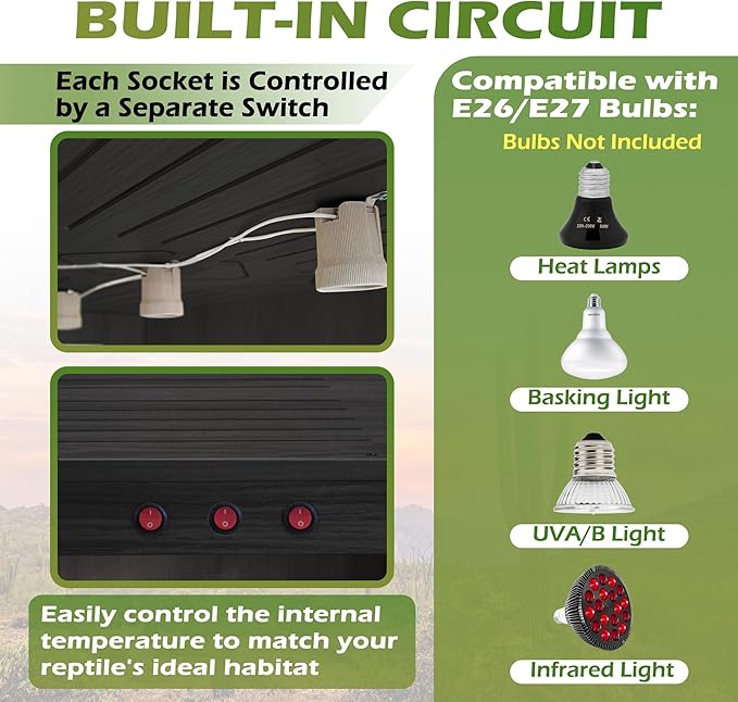 Royxen Tempered Glass Reptile Enclosure,Reptile Tank with Wooden Mesh Top and Lockable Design,61 Gallon Bearded Dragon Tank for Lizard Gecko Tortoise Snake Habitat,40" x 20" x 20",Black
