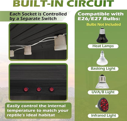 Royxen Tempered Glass Reptile Enclosure,Reptile Tank with Wooden Mesh Top and Lockable Design,61 Gallon Bearded Dragon Tank for Lizard Gecko Tortoise Snake Habitat,40" x 20" x 20",Black