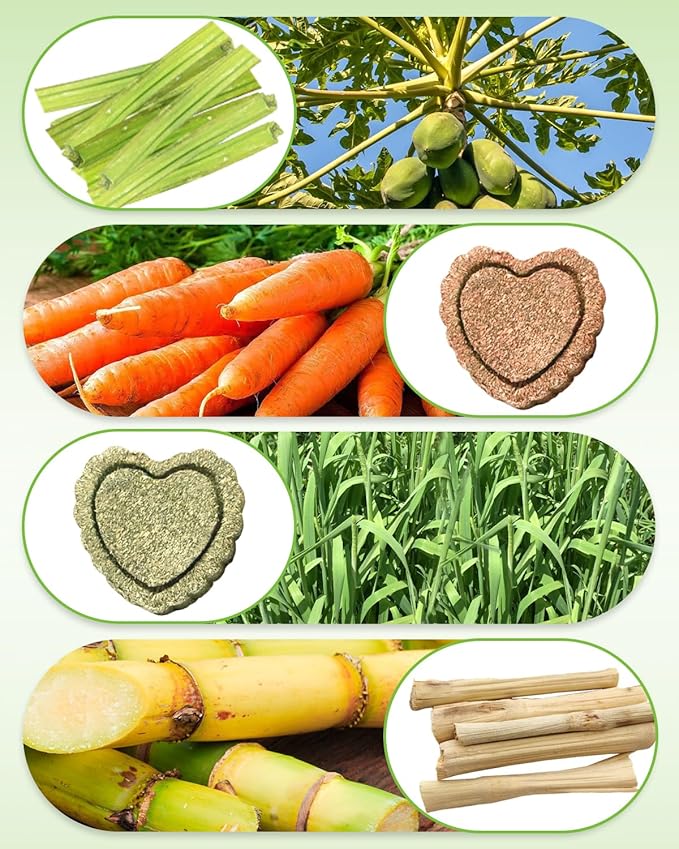 3PS Rabbit Toys for Bunny Boredom, Hanging Rodent Dental Toy with Papaya Stems Sweet Bamboo Hamsters, Chinchillas, Guinea Pigs