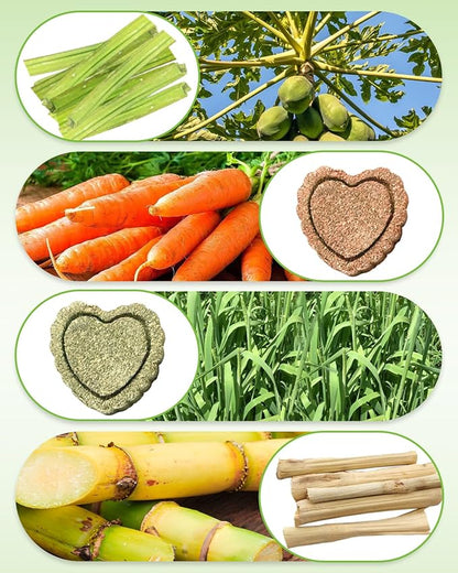 3PS Rabbit Toys for Bunny Boredom, Hanging Rodent Dental Toy with Papaya Stems Sweet Bamboo Hamsters, Chinchillas, Guinea Pigs