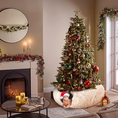 Cat Tunnel with Cat Bed for Indoor Cats, Soft Plush Peekaboo Cat Cave Donut Tunnel, Multifunctional Playground Toys Hideplace for Small Medium Large Kittens, Rabbit, Ferret (Cream White)