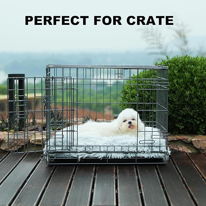 Bedfolks Waterproof Crate Bed, Plush Dog & Cat Bed with Removable Washable Cover, Faux Fur Kennel Pad, 17"x12", Grey