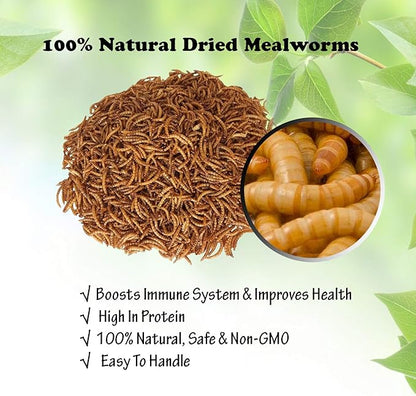 Amzey Appetizing Mealworms 22lbs-100% Non-GMO Dried Mealworms - High-Protein Meal Worm Treats -Perfect for Your Chickens,Ducks,Wild Birds,Turtles,Hamsters,Fish