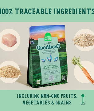 Open Farm Goodbowl, Oven-Baked Small Batch Dry Dog Food - Harvest Chicken & Brown Rice Recipe, Includes Non-GMO Produce & Grains, 22lb Bag (352oz Bag)