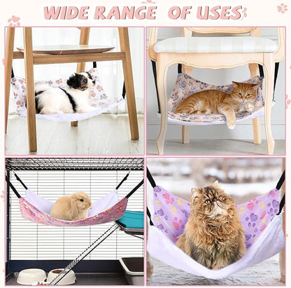 Geelin 4 Pcs Cat Hammock for Cage Hanging Soft Pet Hammock Bed with Adjustable Straps and Metal Hooks Double Sided Bed for Large & Small Cats Ferret Rat Sugar Glider Puppy(Paw,20 x 24 Inch)